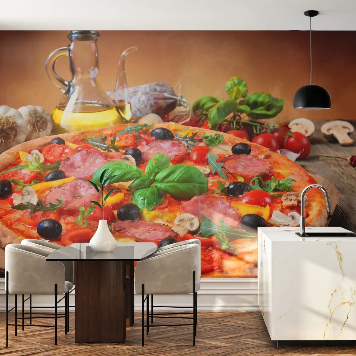 Fototapete Premium Sand - Mit echtem italienischem Flair - Gastronomie, Pizza, Italien - 100x70 cm