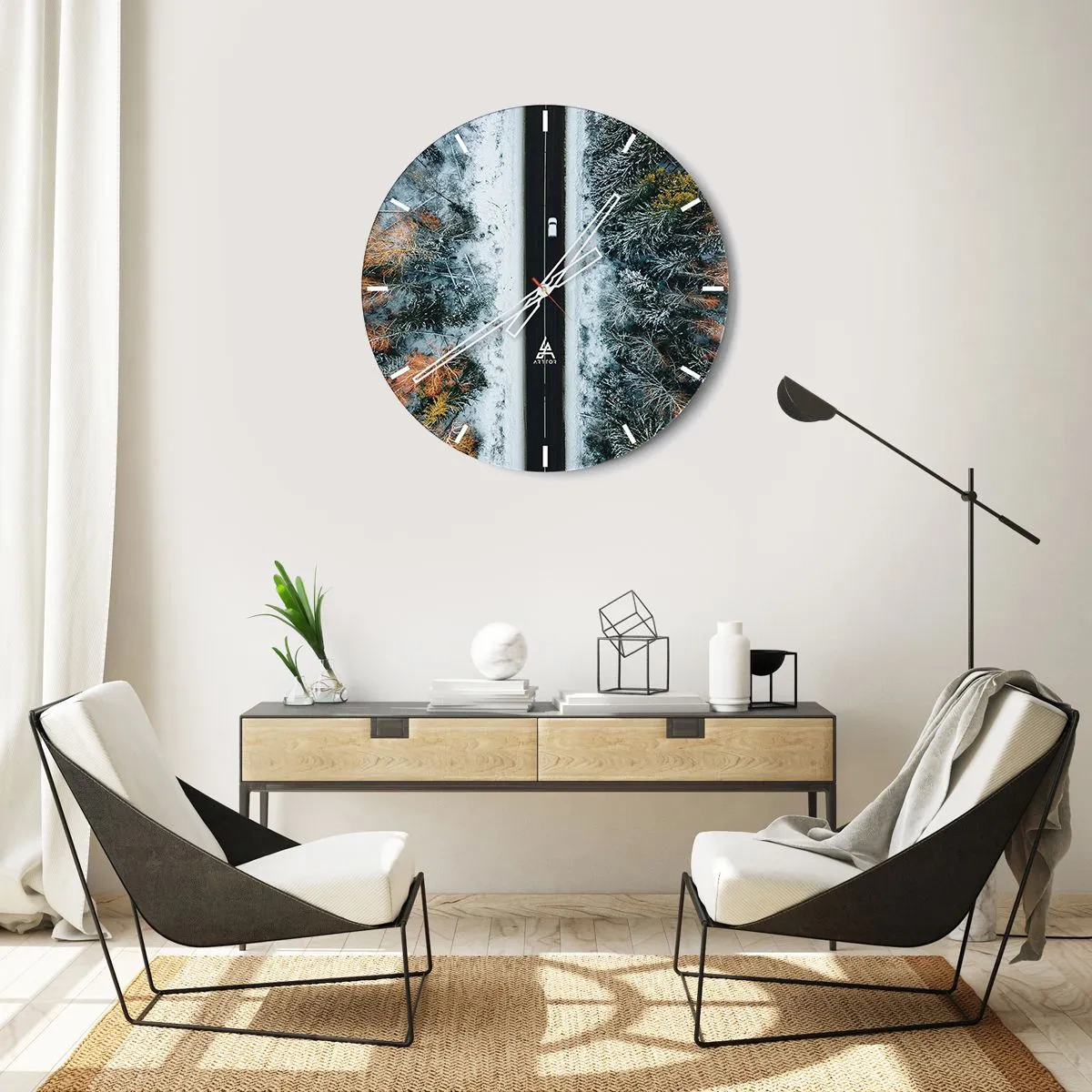 Wanduhr - Glasuhr - Schnitt durch den Winterwald - 40x40 cm