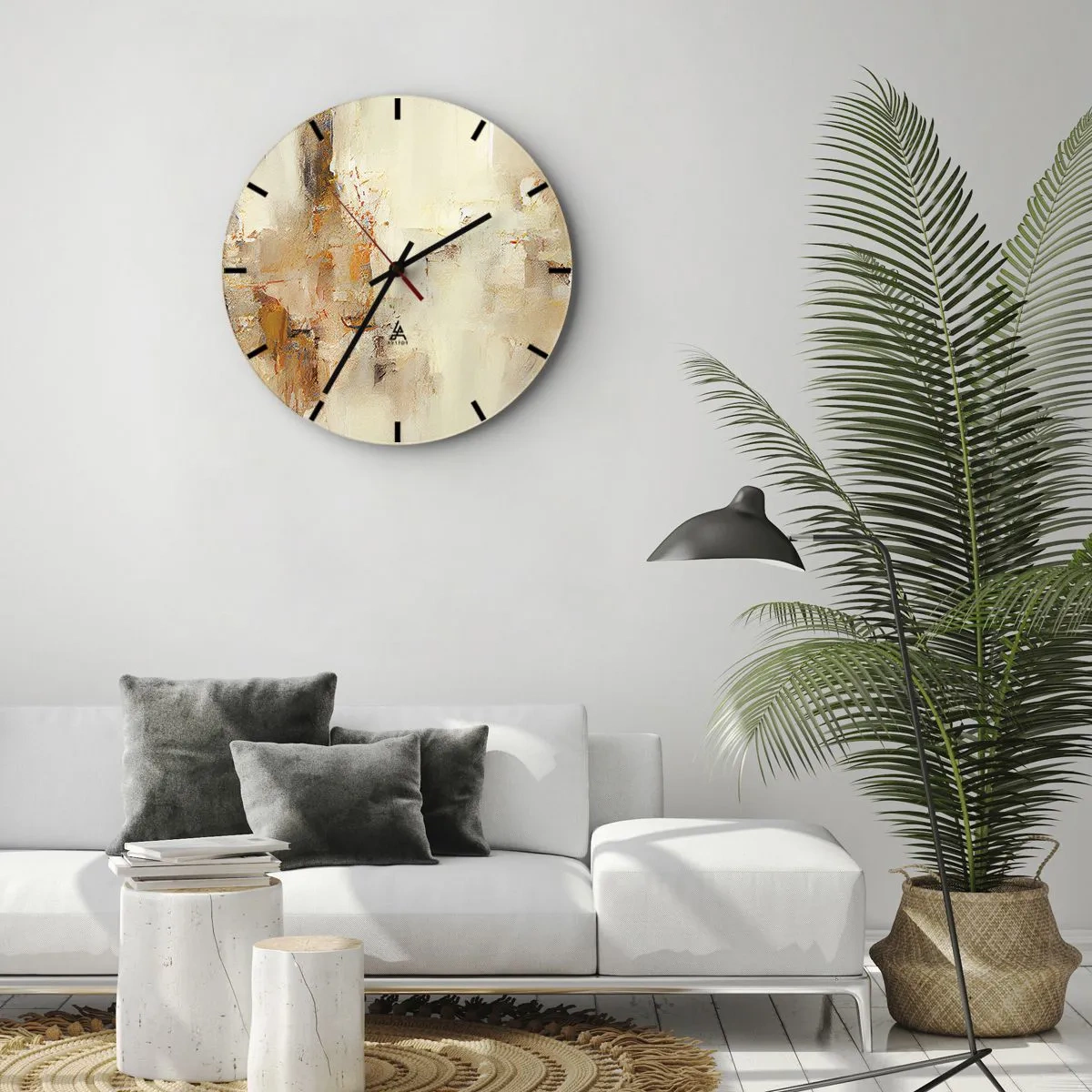 Wanduhr - Glasuhr - Eine abstrakte Komposition in Beige- und Orangetönen. - 30x30cm - Seele aus Bernstein - Moderne Wanddekoration für Wohnzimmer, Küche und Schlafzimmer ARTTOR