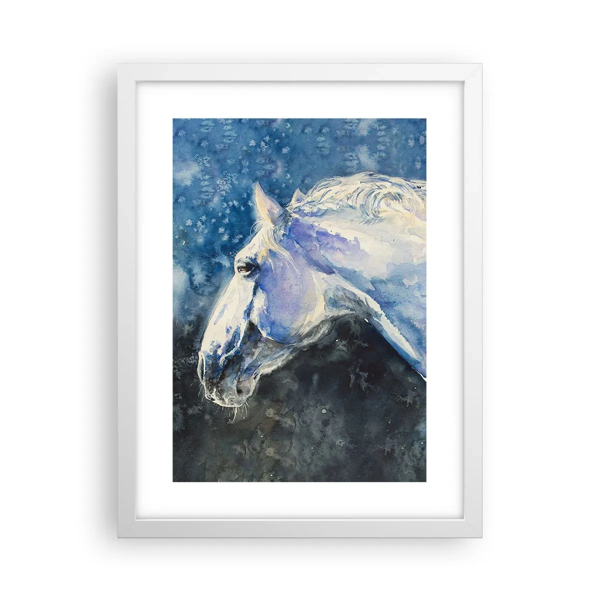 Poster in einem weißen Rahmen - Porträt in blauem Glanz - 30x40 cm