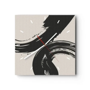 Wanduhr - Glasuhr - Dynamische Pinselstriche in Schwarz auf hellem Hintergrund - 30x30cm - Ausladend und kreisförmig - Moderne Wanddekoration für Wohnzimmer und Schlafzimmer ARTTOR