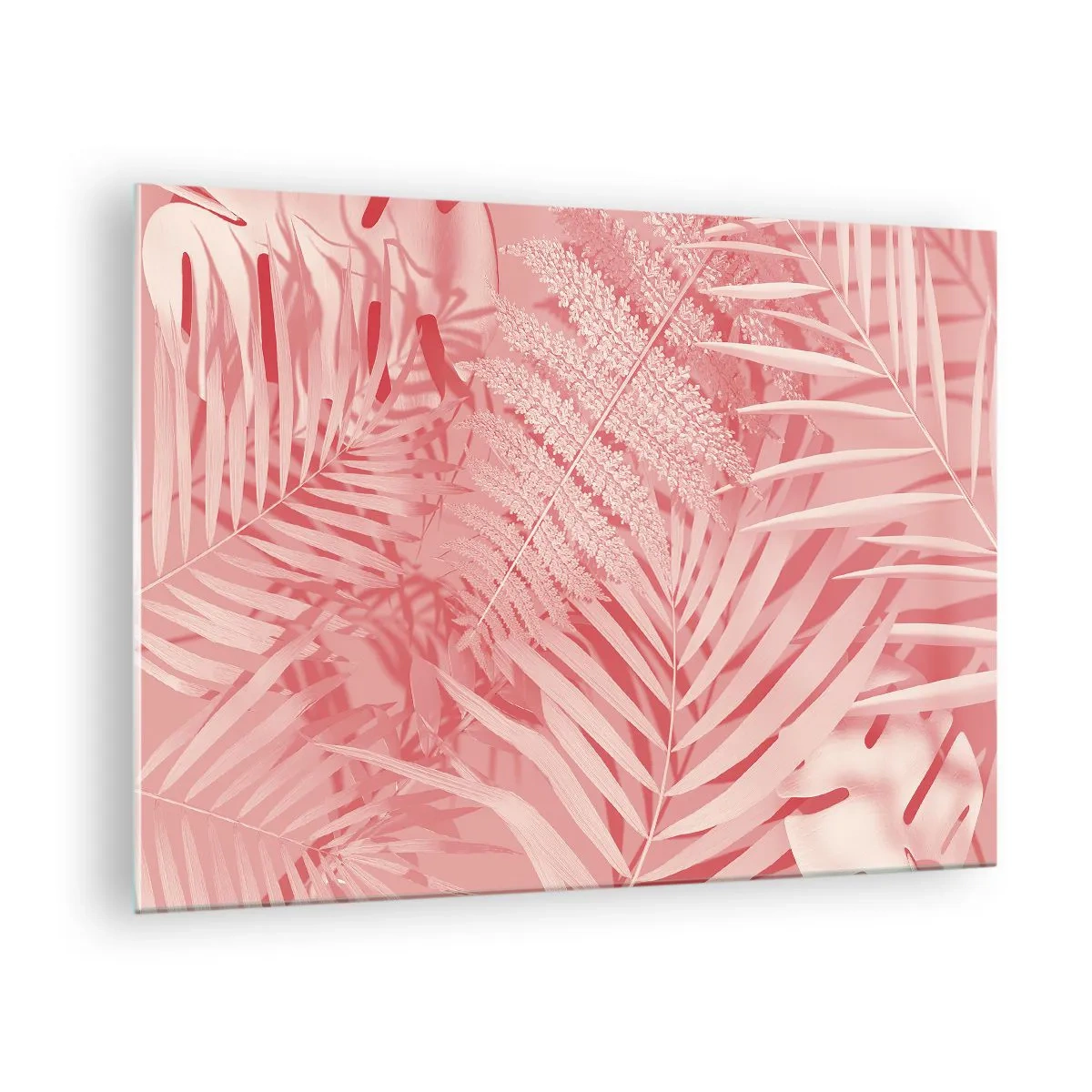 Glasbild - Bild auf glas - Rosa tropische Blätter in einer modernen Komposition - 70x50cm - Rosa Konzept - Moderne Wanddekoration für Wohnzimmer und Schlafzimmer ARTTOR