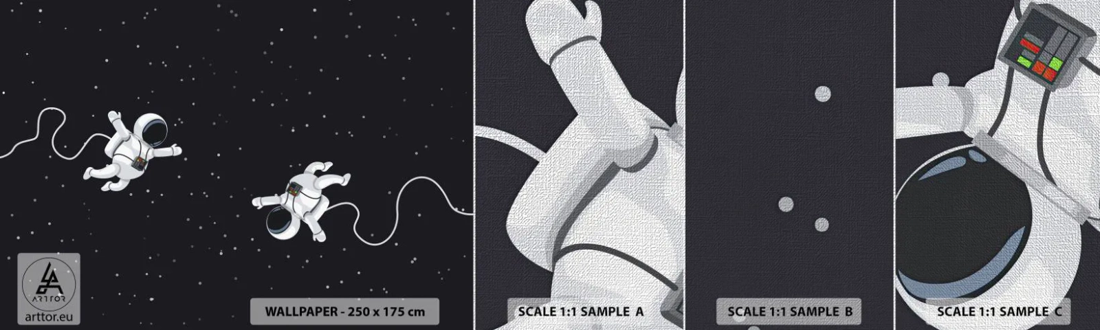 Fototapeten Muster Premium Canvas - Kosmischer Tanz - Abstraktion, Astronaut, Kosmos - 100x30 cm