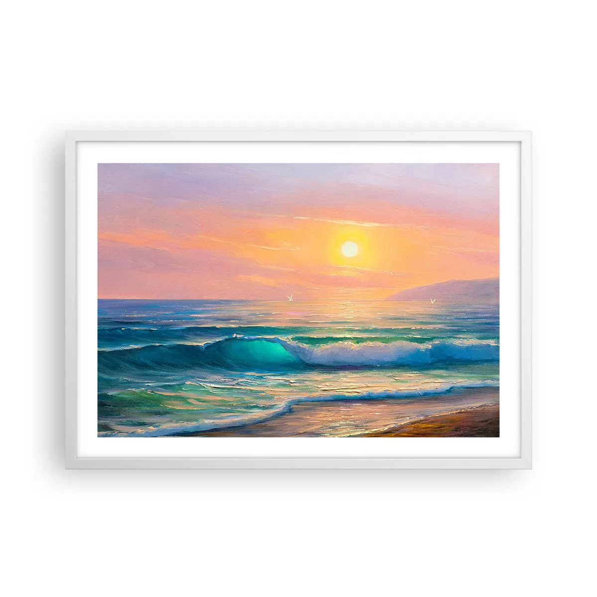 Poster in einem weißen Rahmen - Ein türkisfarbenes Lied der Wellen - 70x50 cm