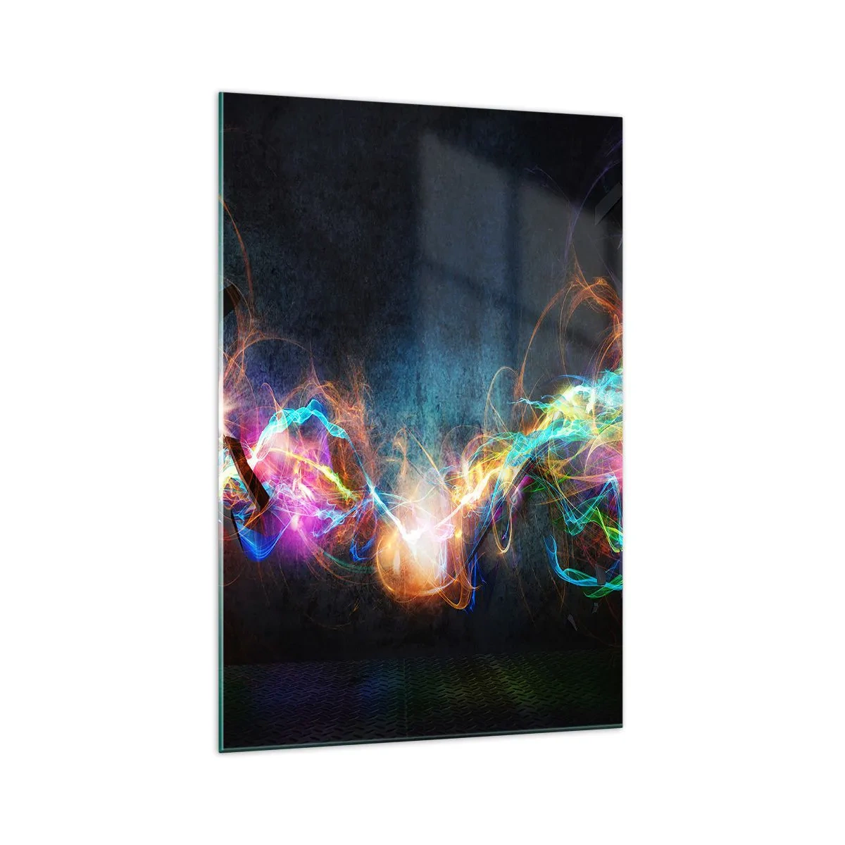 Glasbild - Bild auf glas - Bunte Lichtblitze in einer abstrakten Komposition - 70x100cm - Freudig gegen die Dunkelheit - Moderne Wanddekoration für Wohnzimmer und Schlafzimmer ARTTOR