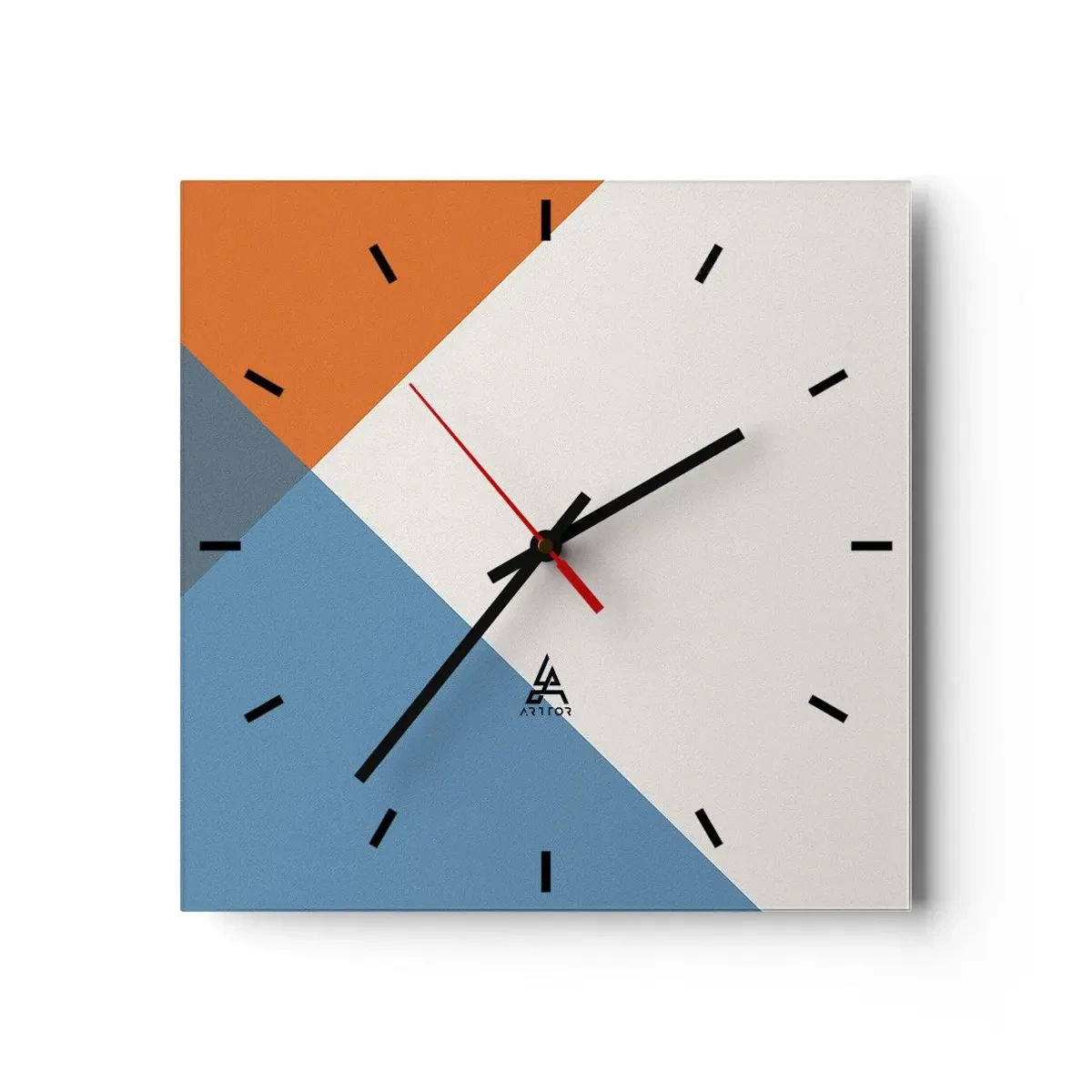 Wanduhr - Glasuhr - Geometrische Dreiecke in Blau- und Orangetönen - 30x30cm - In einem Winkel… - Moderne Wanddekoration für Wohnzimmer und Schlafzimmer ARTTOR