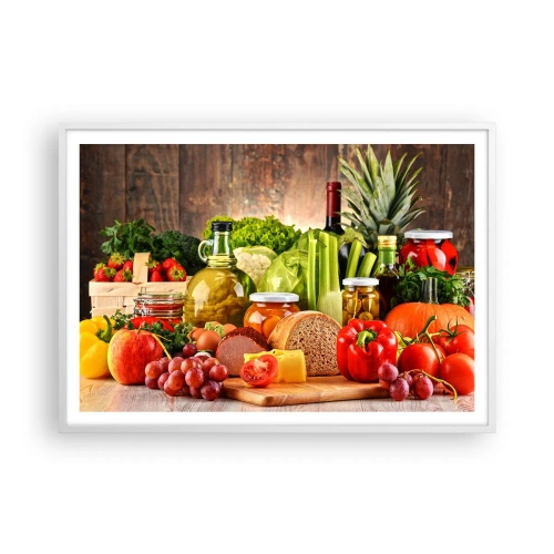 Poster in einem weißen Rahmen - Geräuchert, gebacken und eingelegt - 100x70 cm