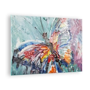 Glasbild - Bild auf glas - Bunter Schmetterling im abstrakten Stil auf blauem Hintergrund - 70x50cm - Von der Natur gemalt - Moderne Wanddekoration für Wohnzimmer und Schlafzimmer ARTTOR