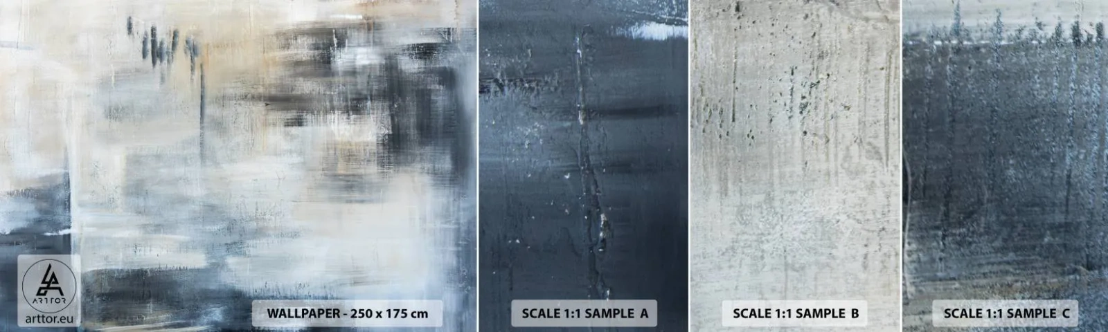 Fototapetenmuster Standard Eco - Hinter dem blauen Vorhang - Stück, Abstraktion, Industriell - 100x30 cm