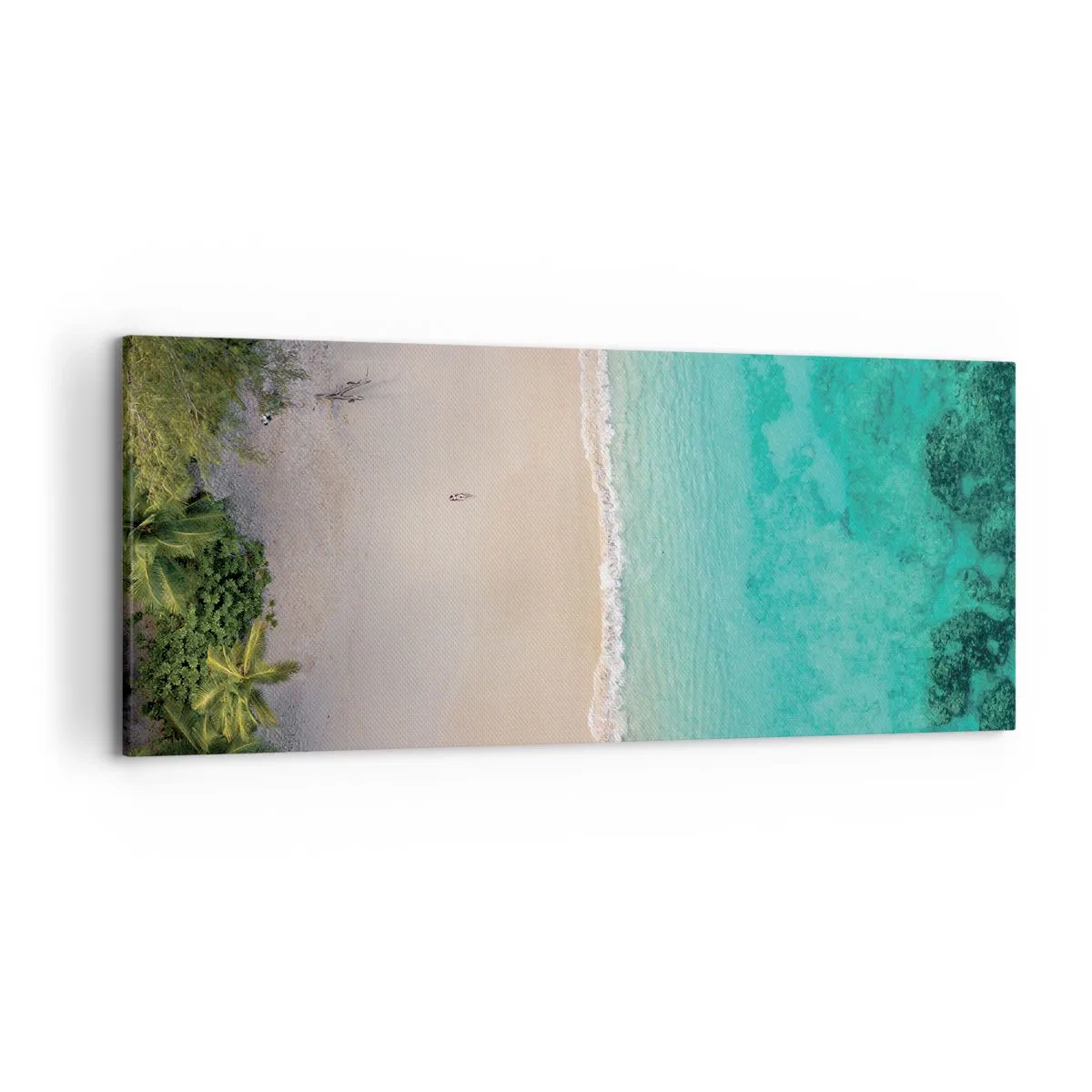 Bild auf Leinwand - Leinwandbild - Luftaufnahme eines tropischen Strandes mit türkisfarbenem Wasser - 120x50cm - Paradiesstrand - Moderne Wanddekoration für Wohnzimmer und Schlafzimmer ARTTOR