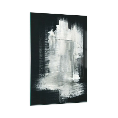 Glasbild - Bild auf glas - Weiße abstrakte Striche auf dunklem Hintergrund - 80x120cm - Vertikal und horizontal gewebt - Moderne Wanddekoration für Wohnzimmer und Schlafzimmer ARTTOR