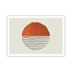 Poster - Ein minimalistischer Sonnenuntergang über wellenartigen Linien - 100x70cm - Im japanischen Klima - Moderne Wanddekoration für Wohnzimmer und Schlafzimmer ARTTOR