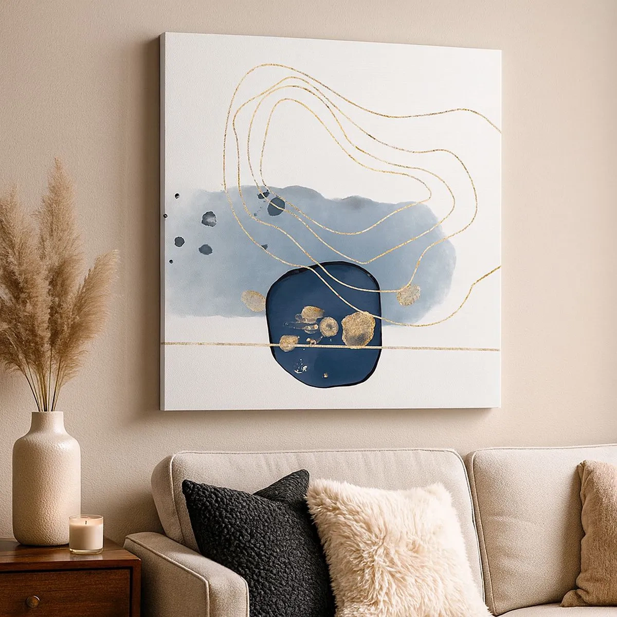 Bild auf Leinwand - Leinwandbild - Blau-goldene Fantasie - 30x30 cm