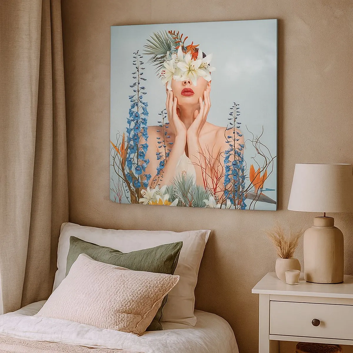 Bild auf Leinwand - Leinwandbild - Frau - Blume - 30x30 cm