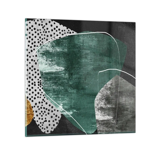 Glasbild - Bild auf glas - Bunte Abstraktion mit Blattgold - 50x50 cm