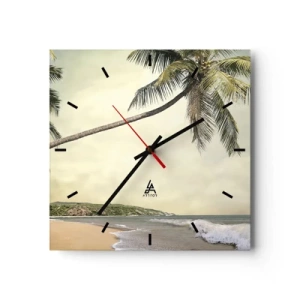 Wanduhr - Glasuhr - Ein Strand mit Palmen vor der Kulisse eines ruhigen Meeres - 30x30cm - Tropischer Traum - Moderne Wanddekoration für Wohnzimmer und Schlafzimmer ARTTOR