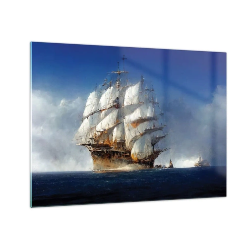Glasbild - Bild auf glas - Ein Segelschiff auf hoher See inmitten von Seenebel - 70x50cm - Der große Ruhm! - Moderne Wanddekoration für Wohnzimmer und Schlafzimmer ARTTOR
