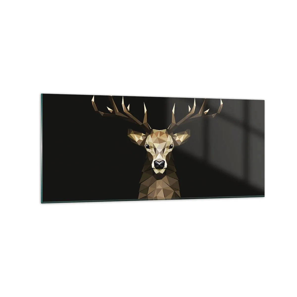 Glasbild - Bild auf glas - Geometrisches Polygon Hirsch auf schwarzem Hintergrund - 120x50cm - Kubistischer Hirsch - Moderne Wanddekoration für Wohnzimmer und Schlafzimmer ARTTOR