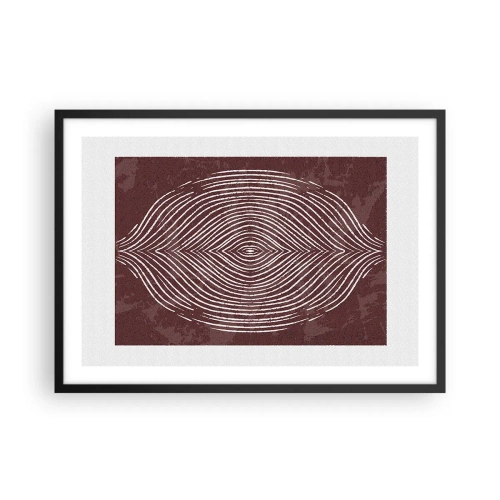 Poster in einem schwarzem Rahmen - Symmetrische Wellen in weißen Linien auf braunem Hintergrund - 70x50cm - Der Raum spricht - Moderne Wanddekoration für Wohnzimmer und Schlafzimmer ARTTOR