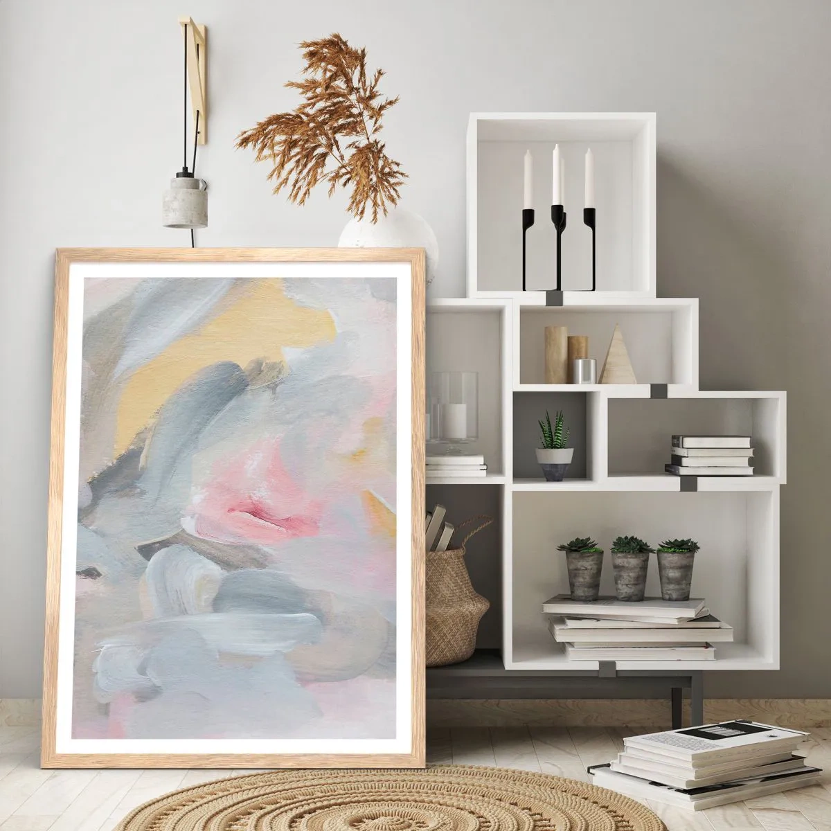 Poster in einem Rahmen aus heller Eiche - In einer Pastellwelt - 40x50 cm