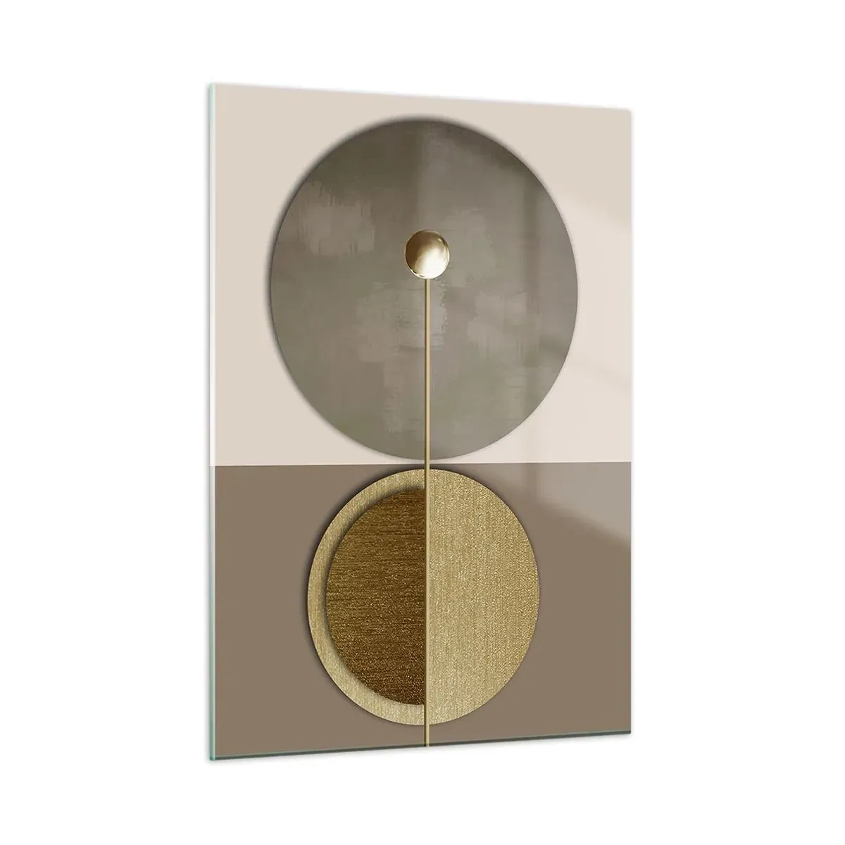 Glasbild - Bild auf glas - Goldene Kreise und Linien in harmonischer Komposition - 50x70cm - Perfekte Balance - Moderne Wanddekoration für Wohnzimmer und Schlafzimmer ARTTOR