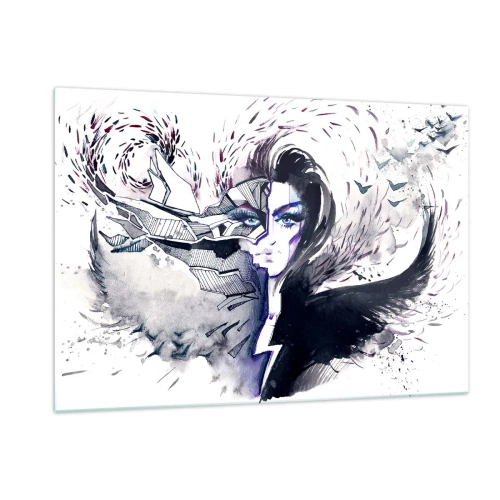 Glasbild - Bild auf glas - Abstraktes Porträt mit dynamischen Elementen und Schwarz - 120x80cm - Dämonisch und schön - Moderne Wanddekoration für Wohnzimmer und Schlafzimmer ARTTOR