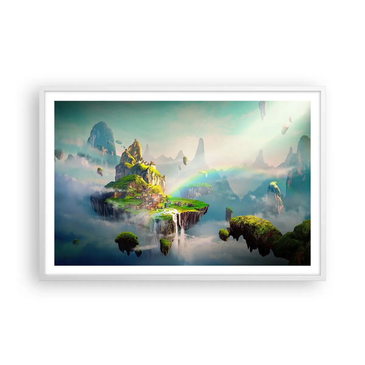 Poster in einem weißen Rahmen - Mitten am Himmel - glückliche Inseln - 91x61 cm