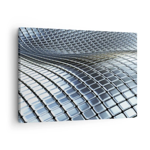 Bild auf Leinwand - Leinwandbild - Moderne Struktur aus metallischen Quadraten - 70x50cm - Metallische silberne Welle - Moderne Wanddekoration für Wohnzimmer und Schlafzimmer ARTTOR