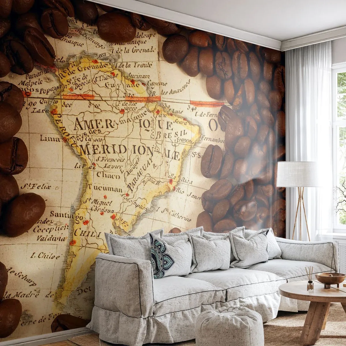 Fototapete Premium Canvas - Woher kommt der beste Kaffee? - Weltkarten, Kaffee, Amerika - 250x175 cm