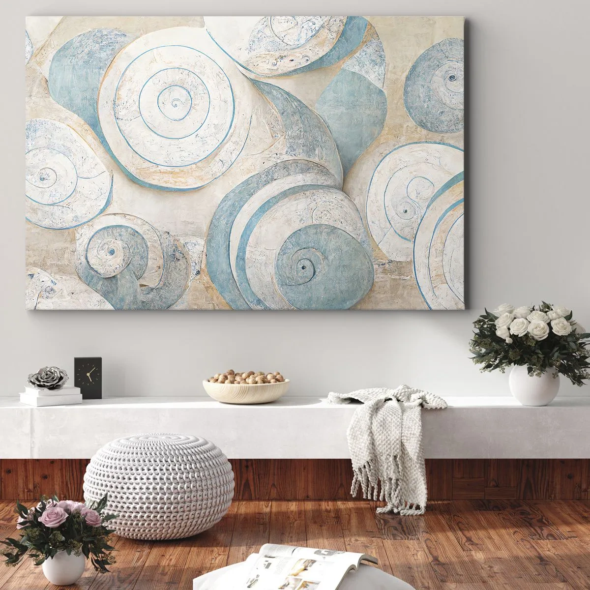 Bild auf Leinwand - Leinwandbild - Abstrakte Muscheln in Pastelltönen - 70x50cm - Was verbirgt sich in der Muschel? - Moderne Wanddekoration für Wohnzimmer und Schlafzimmer ARTTOR