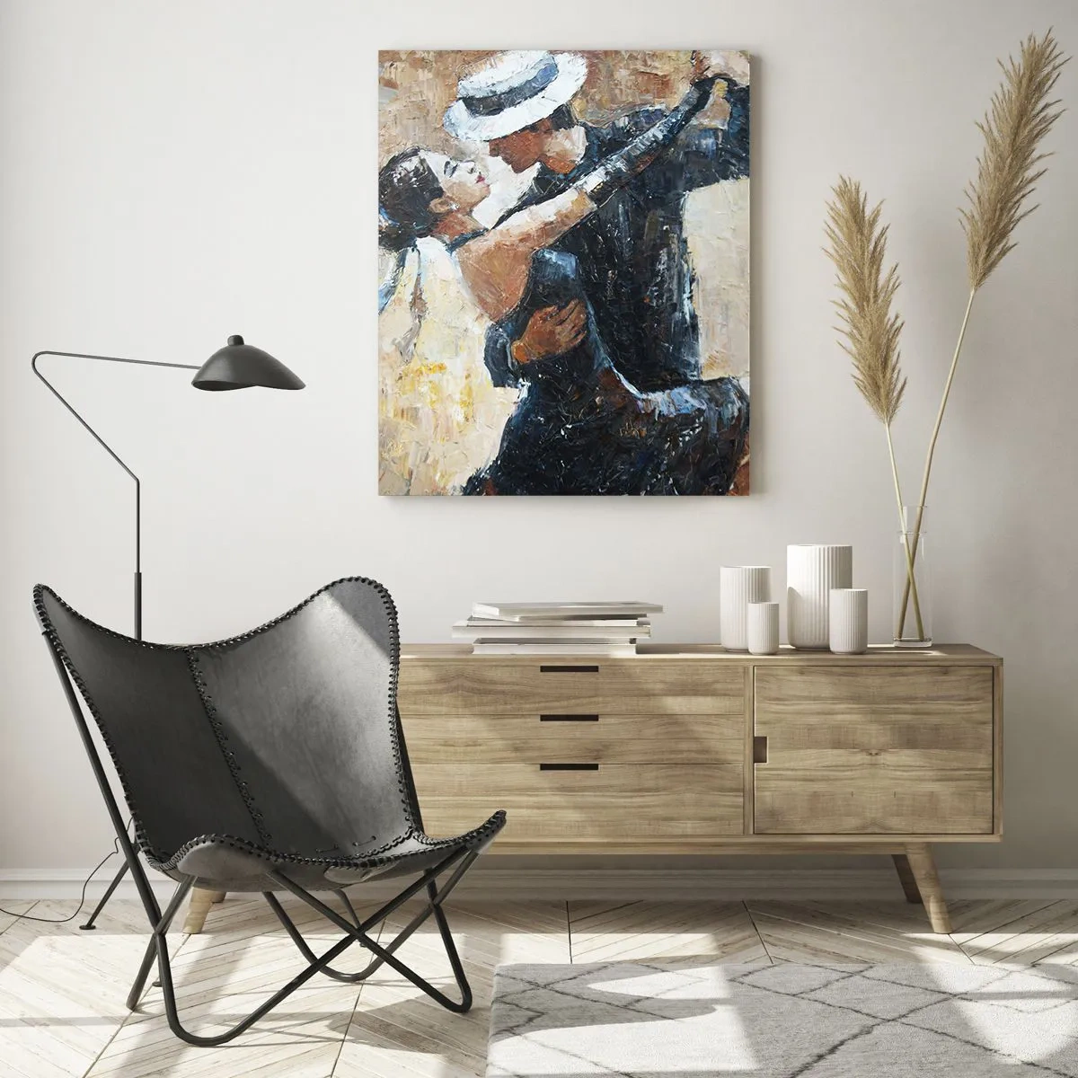 Glasbild - Bild auf glas - Ein Paar tanzt Tango in einem romantischen, eleganten Stil - 80x120cm - A la Rudolf Valentino - Moderne Wanddekoration für Wohnzimmer und Schlafzimmer ARTTOR