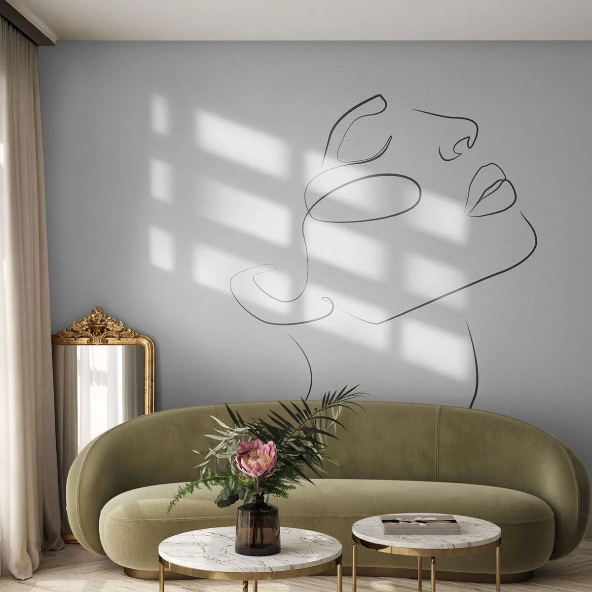 Fototapete Premium Sand - Ein minimalistisches Frauenporträt in einer Zeile - 100x70cm - Die Drehungen und Wendungen der Träume - Moderne Wanddekoration für Wohnzimmer und Schlafzimmer ARTTOR