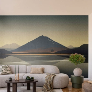 Fototapete Premium Sand - Minimalistische Berglandschaft mit Spiegelung im Wasser - 100x70cm - Spiegelreflexion - Moderne Wanddekoration für Wohnzimmer und Schlafzimmer ARTTOR