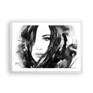 Poster in einem weißen Rahmen - Porträt einer Dame in Schwarzweiß - 70x50 cm