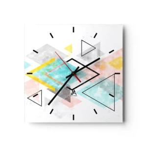 Wanduhr - Glasuhr - Bunte geometrische Muster auf weißem Hintergrund - 30x30cm - Geometrisches Spiel - Moderne Wanddekoration für Wohnzimmer und Schlafzimmer ARTTOR