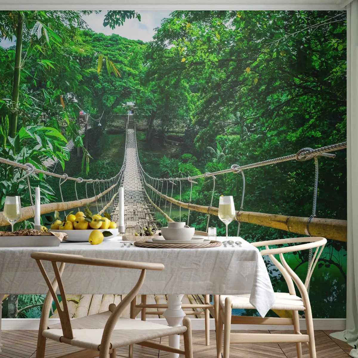 Fototapete Premium Sand - Monkey Bridge über das Grün - Landschaft, Dschungel, Philippinen - 100x70 cm