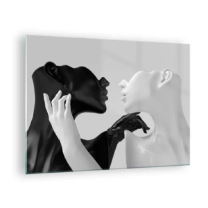 Glasbild - Bild auf glas - Schwarz-weiße Figuren in sinnlicher Nahaufnahme - 70x50cm - Anziehung - Begierde - Moderne Wanddekoration für Wohnzimmer und Schlafzimmer ARTTOR