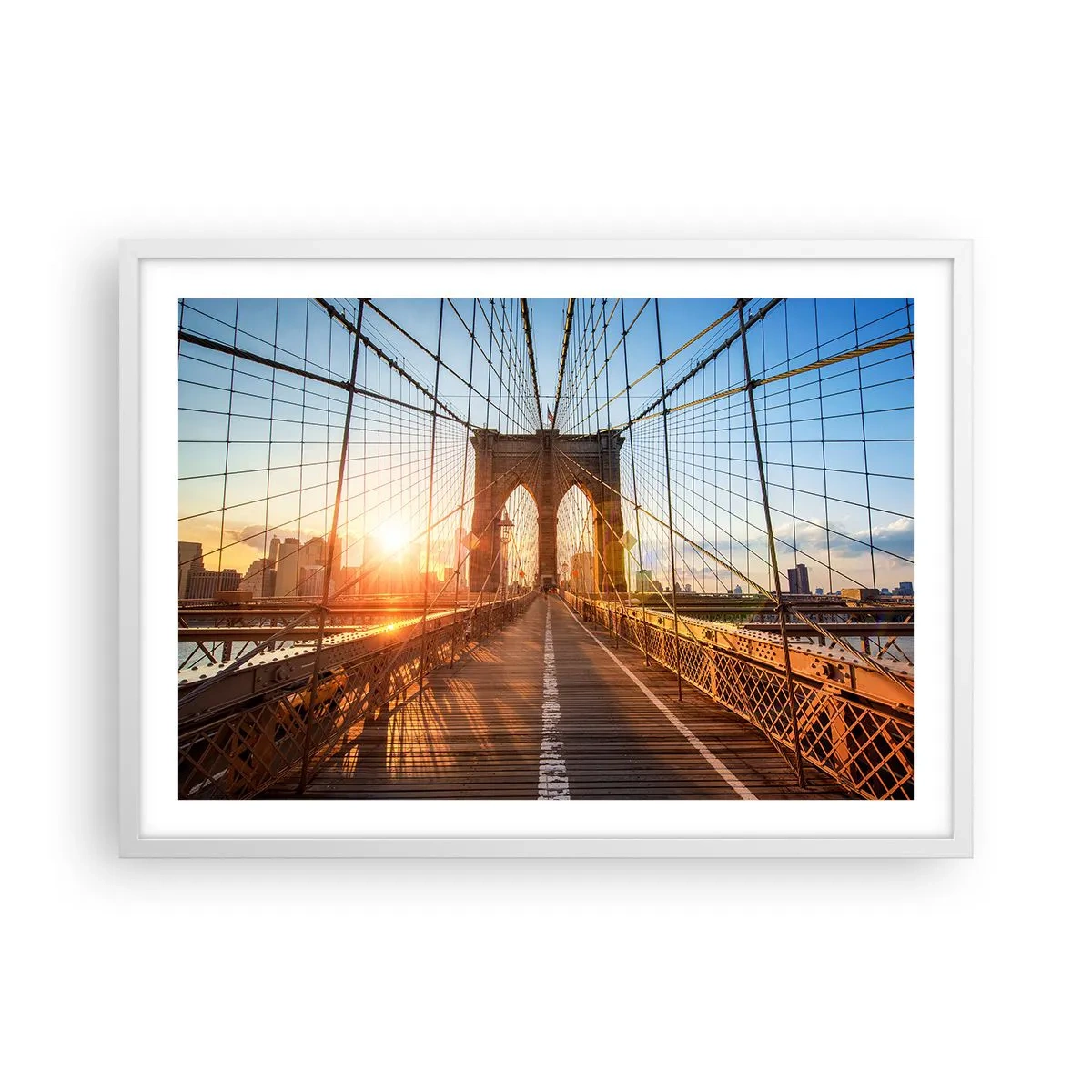 Poster in einem weißen Rahmen - Auf der goldenen Brücke - 70x50 cm