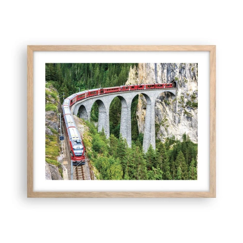 Poster in einem Rahmen aus heller Eiche - Eisenbahn für Bergblick - 50x40 cm