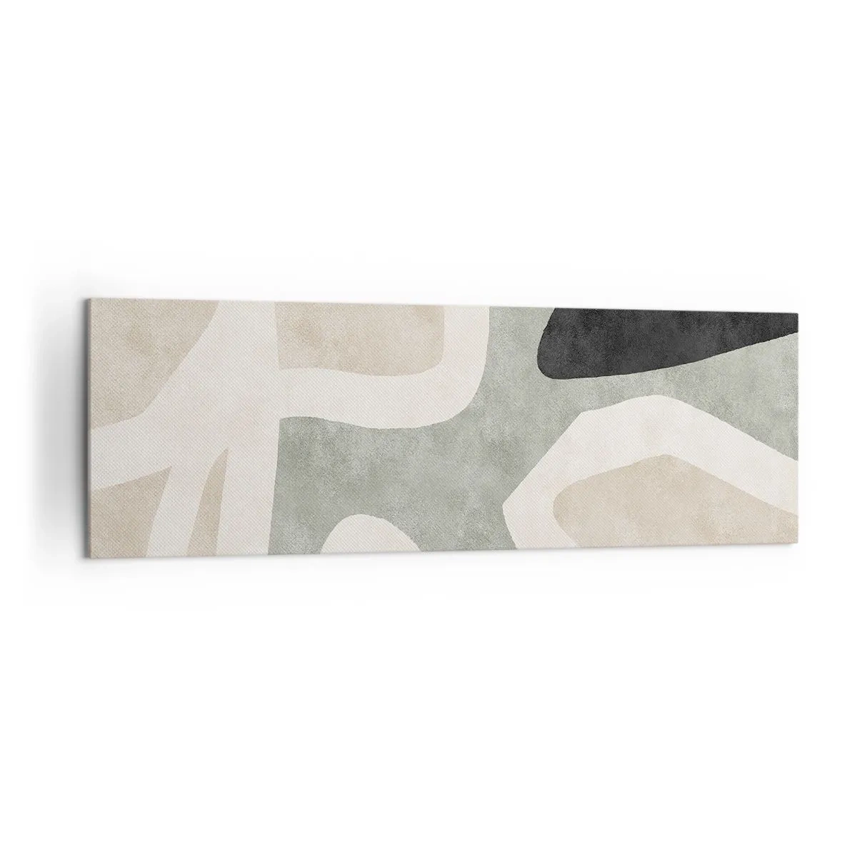 Bild auf Leinwand - Leinwandbild - Abstrakte Formen in gedämpften Farben - 160x50cm - Komposition mit schwarzem Motiv - Moderne Wanddekoration für Wohnzimmer und Schlafzimmer ARTTOR