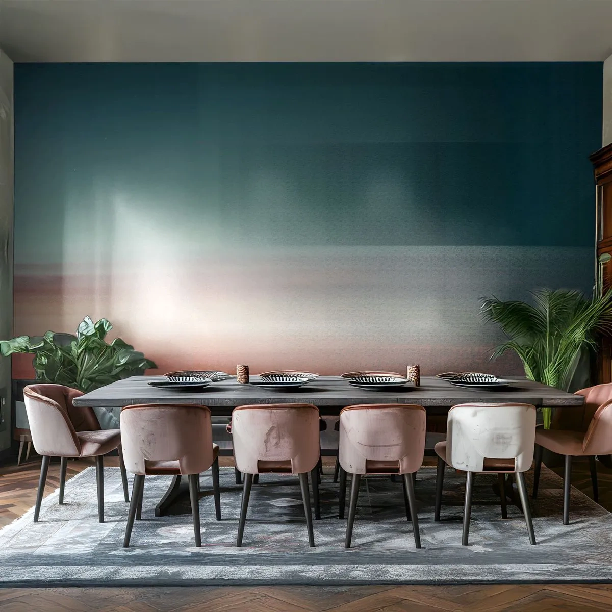 Fototapete Premium Canvas - Ein Sonnenuntergang in Pastelltönen über einem ruhigen Horizont - 100x70cm - Abstraktion: Lichtwellen - Moderne Wanddekoration für Wohnzimmer und Schlafzimmer ARTTOR