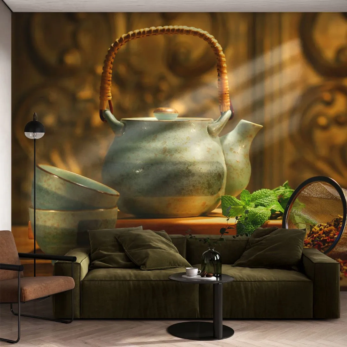 Fototapete Premium Canvas - Abhandlung über das Teetrinken - Gastronomie, Tee, Getrocknete Kräuter - 250x175 cm