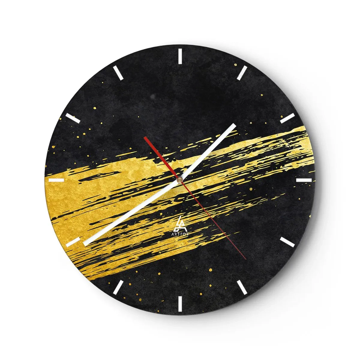 Wanduhr - Glasuhr - Goldener dynamischer Pinselstrich auf schwarzem Hintergrund - 30x30cm - Sprung in den Hyperraum - Moderne Wanddekoration für Wohnzimmer, Küche und Schlafzimmer ARTTOR