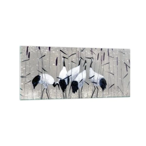 Glasbild - Bild auf glas - Reiher im Gras vor einem friedlichen Hintergrund - 120x50cm - Unter ihren eigenen - Moderne Wanddekoration für Wohnzimmer und Schlafzimmer ARTTOR
