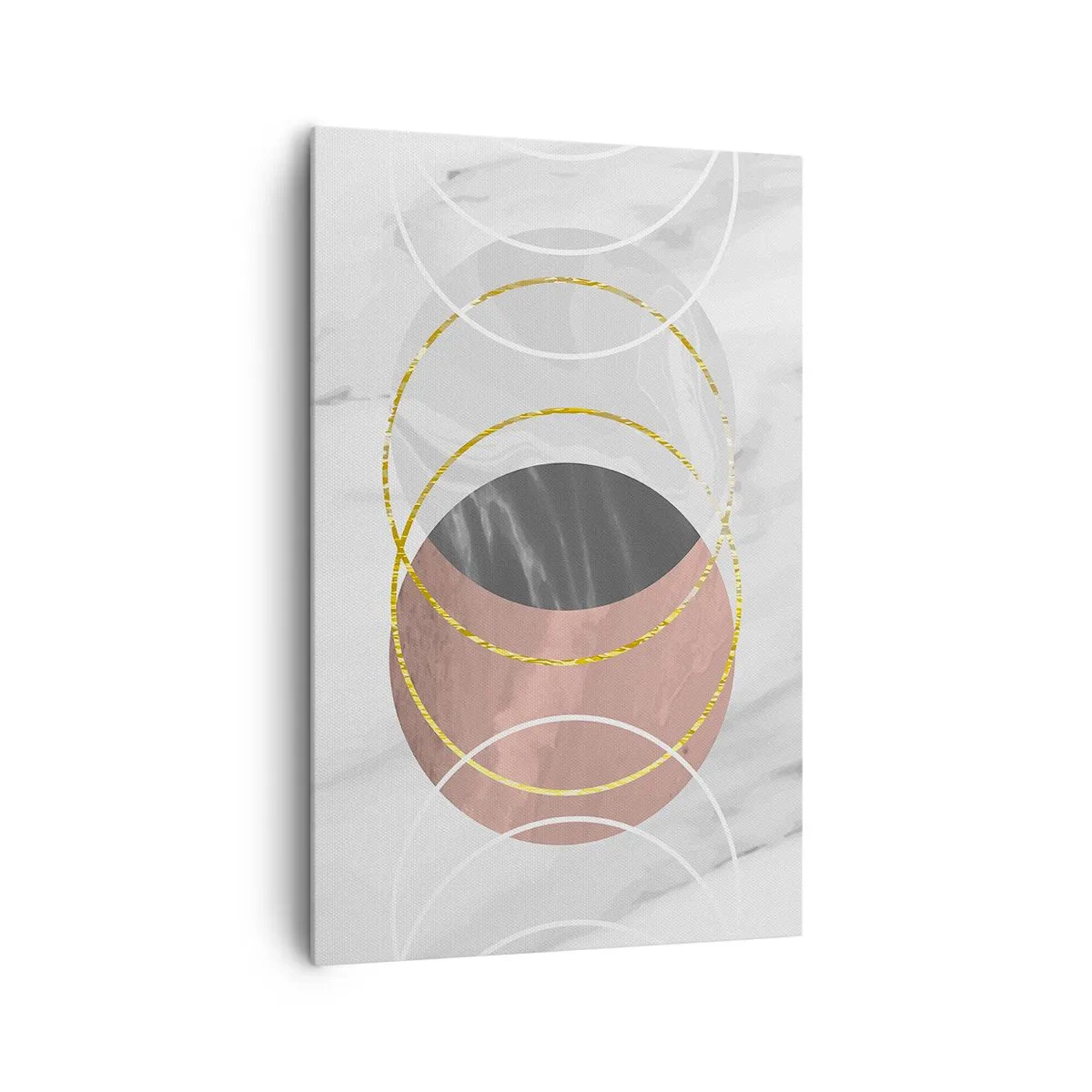 Bild auf Leinwand - Leinwandbild - Abstrakte geometrische Komposition mit Kreisen und metallischen Details - 80x120cm - Musik der Sphären - Moderne Wanddekoration für Wohnzimmer und Schlafzimmer ARTTOR