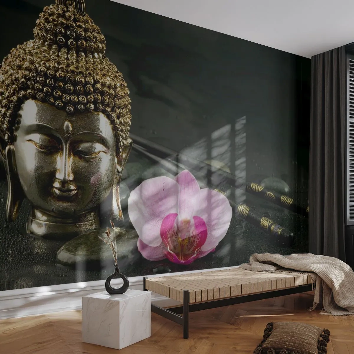 Fototapete Premium Sand - Harmonie von Weisheit und Schönheit - Buddha, Religion, Glauben - 100x70 cm