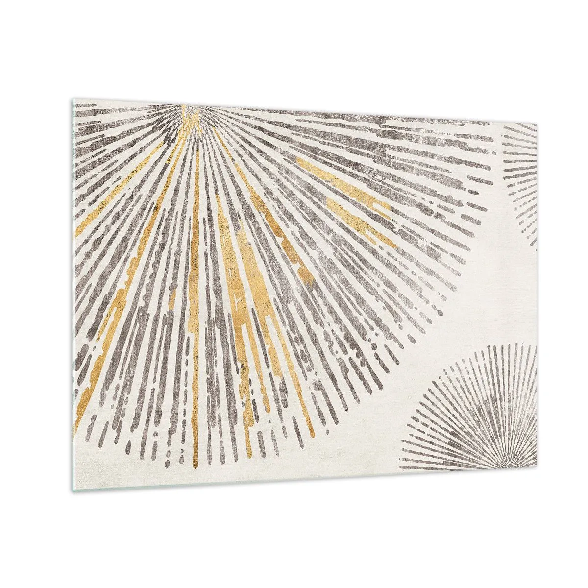 Glasbild - Bild auf glas - Radiale Linien in Gold- und Grautönen auf hellem Hintergrund - 70x50cm - Schönheit des Strahls - Moderne Wanddekoration für Wohnzimmer und Schlafzimmer ARTTOR