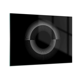 Glasbild - Bild auf glas - Weiße Strahlen bilden einen Kreis auf schwarzem Hintergrund - 70x50cm - Schwarze Sonne - Moderne Wanddekoration für Wohnzimmer und Schlafzimmer ARTTOR