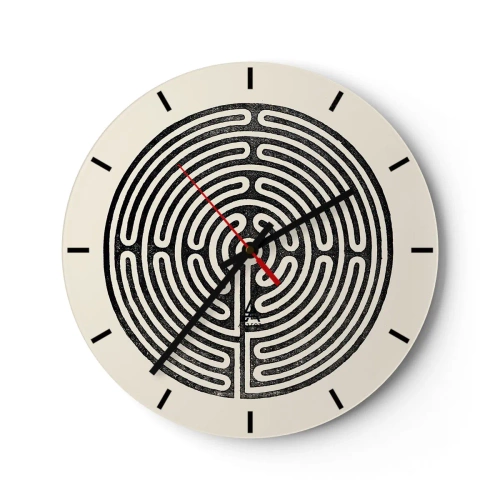 Wanduhr - Glasuhr - Ein schwarz-weißes Labyrinth mit geometrischem Grundriss auf hellem Hintergrund - 30x30cm - Geheimnisvolle Ordnung - Moderne Wanddekoration für Wohnzimmer, Küche und Schlafzimmer ARTTOR