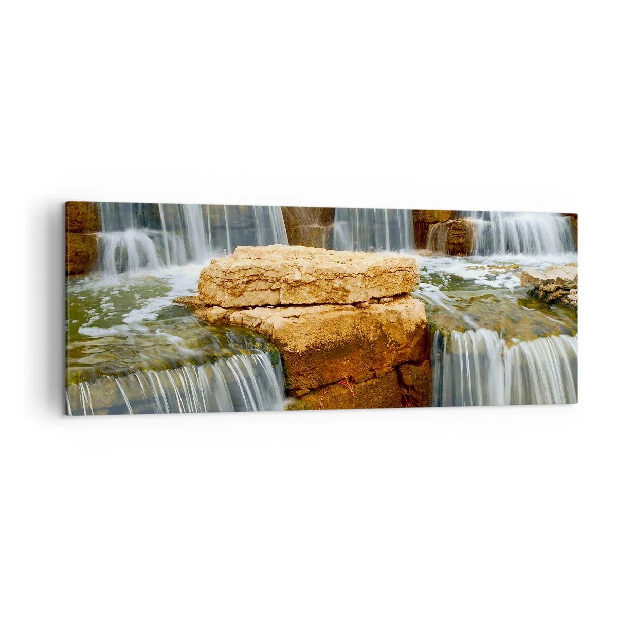 Bild auf Leinwand - Leinwandbild - Ein Wasserfall, der Steinstufen hinunterfließt - 140x50cm - Treppe zum Himmel - Moderne Wanddekoration für Wohnzimmer und Schlafzimmer ARTTOR